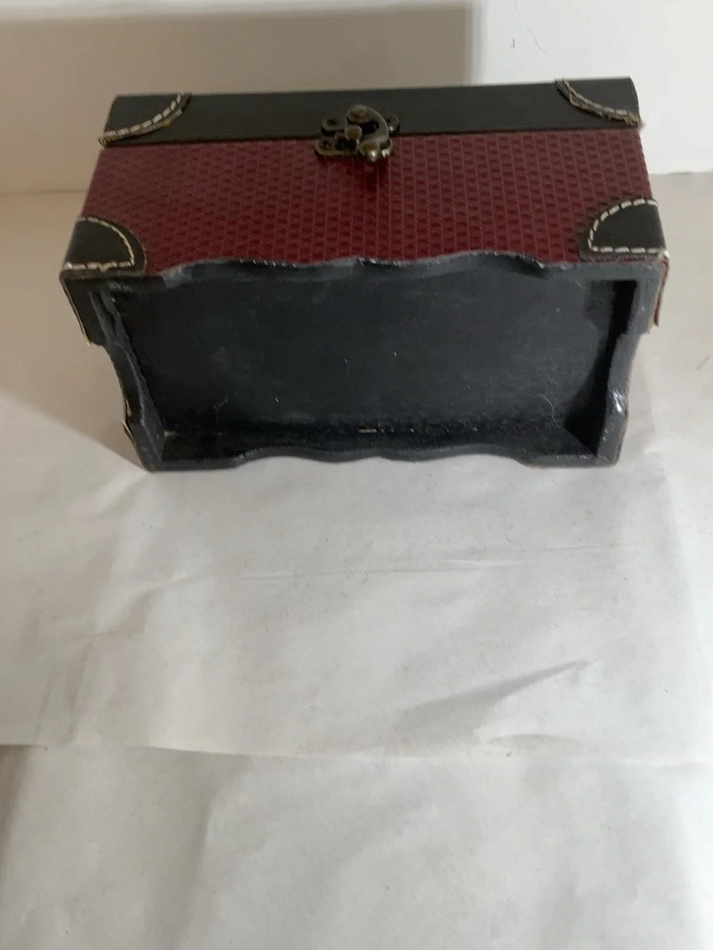 Red Black Faux Leather Jewelry Trinket Box Velvet Lined Hinged Storage 8”